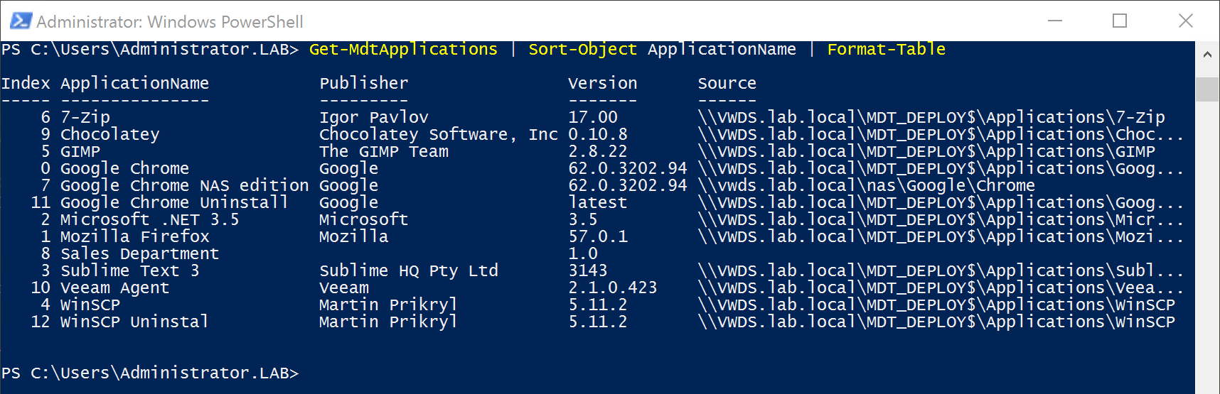 Get-MdtApplications Screenshot